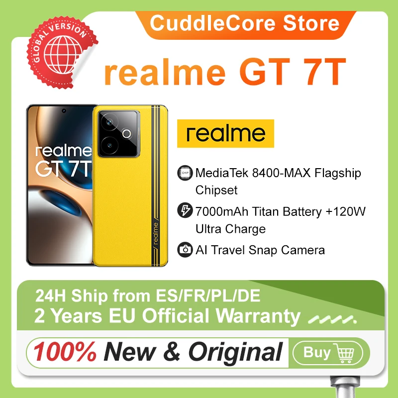 realme GT 7T Smartphone 5G Global Version MediaTek 8400-MAX 6.8'' 120Hz Display 7000mAh Titan Battery 120W Ultra Charge