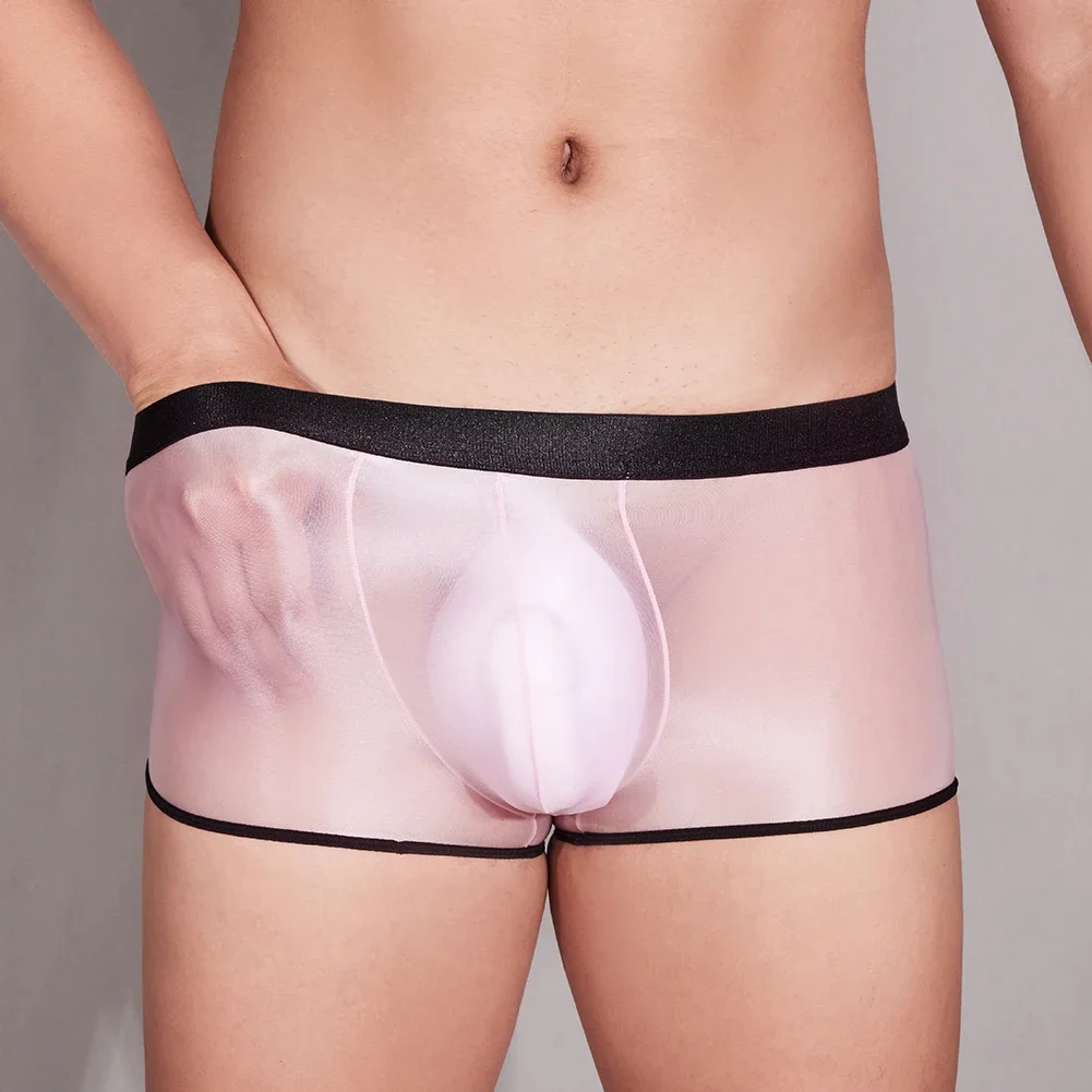 

Men Sexy Trunks Oil Shiny Sheer Underpants Bulge Pouch Boxer Briefs See Through Breathable Bikini Underwear Panties Swim Shorts