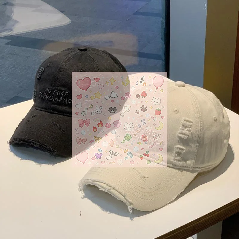 New Style Distressed Washed Baseball Cap With Three-dimensional Embroidery, A Slim Visor Hat That Makes Your Face Look Smaller.