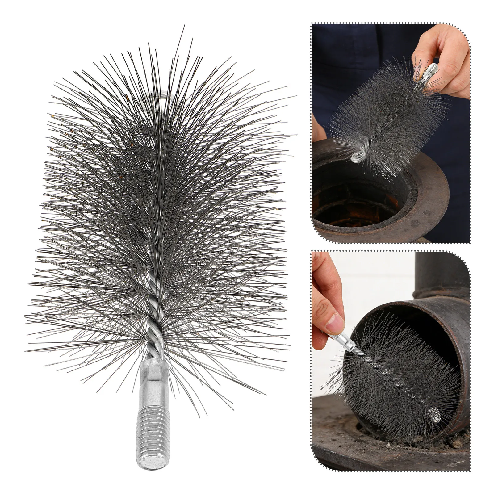 

Wire Chimney Brush Stainless Steel 4.7 Inch Diameter 0.4 Thread Fireplace Chimney Cleaning Tool Stove Pipe Flue Sweep Brush