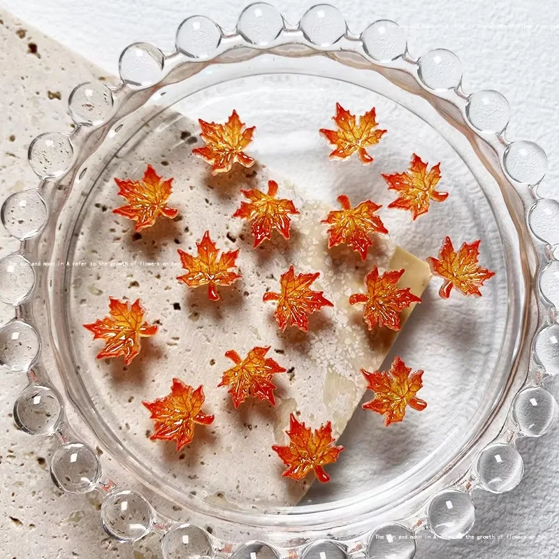 50/100Pcs Luminous Printed Maple Leaf Resin Charms Glow In Dark Fall Leaves Slime Filler Nails Art DIY Craft Jewelry Making