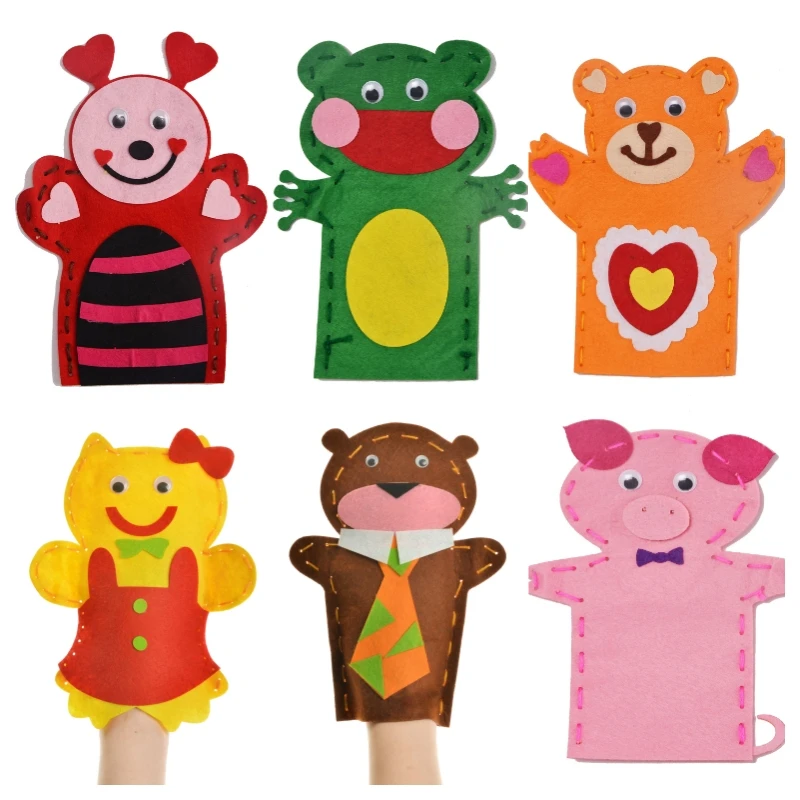 Clearance Children DIY Cartoon Hand Puppet Craft Toys Kindergarten Non-Woven Handmade Kits Kids Storytelling Doll Handicrafts