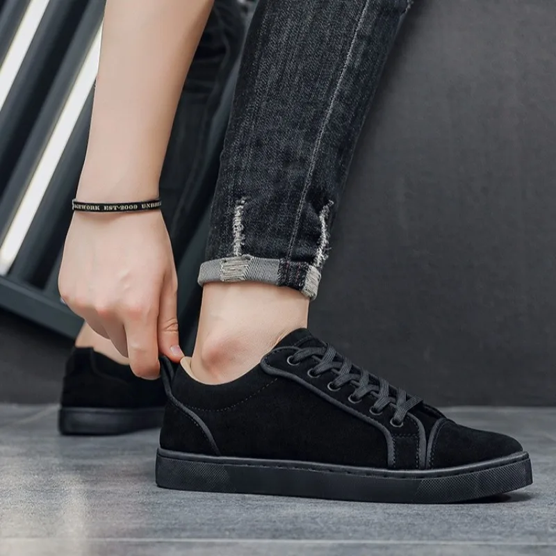 

Spring and Autumn Men's Casual Sneakers Solid Color Comfortable Suede-Like Shoes Low-top Round Head Flat Shoes Zapatos De Hombre
