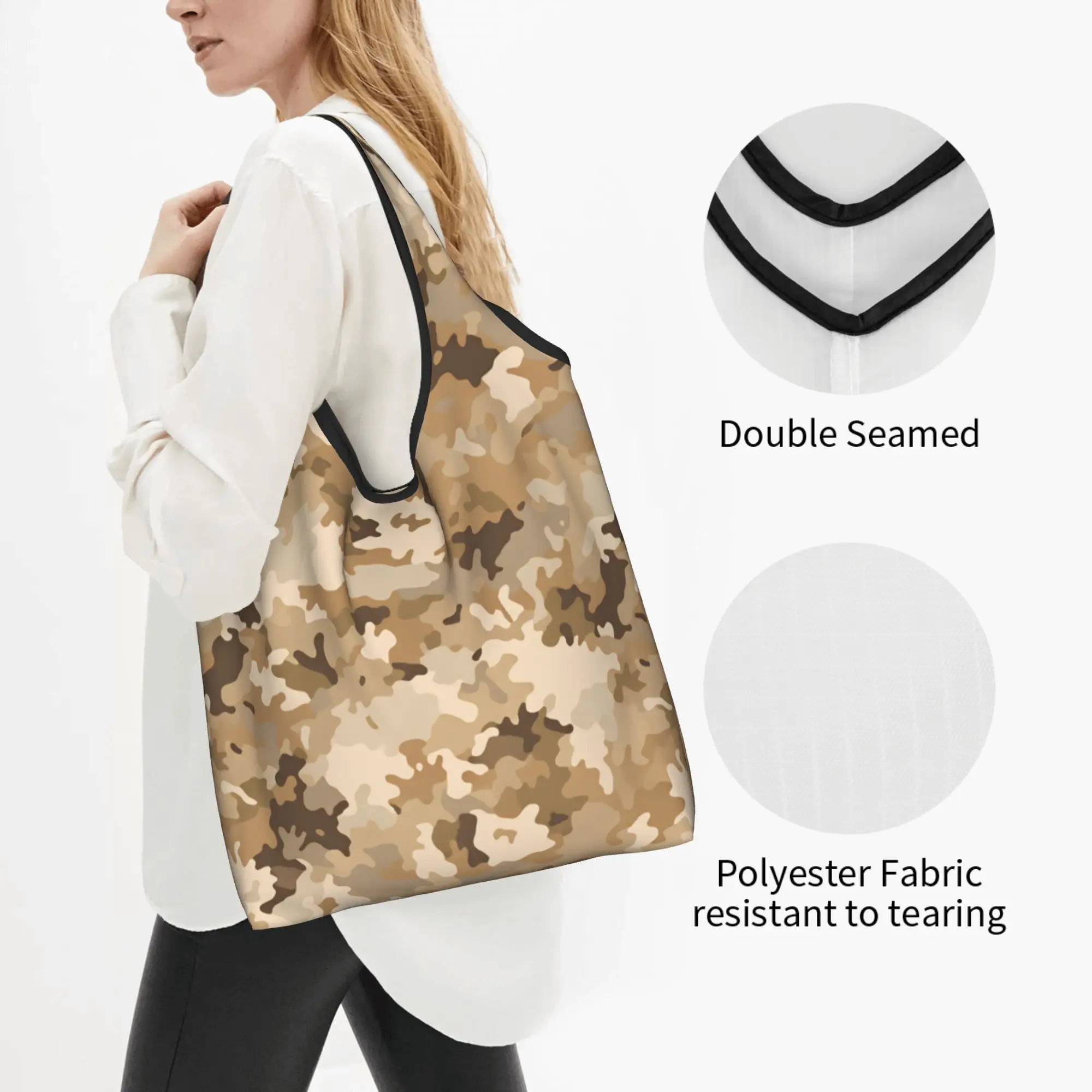 Custom Autumn Desert Camo Shopping Bag Women Portable Large Capacity Groceries Camouflage Military Tactical   Tote Shopper Bags