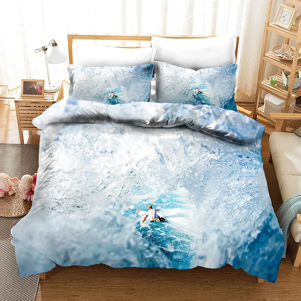 Surfing Bedding Set Queen King Full for Boys Kids Men Surfboards Duvet Cover Polyester Youth Ocean Sport Theme Comforter Cover