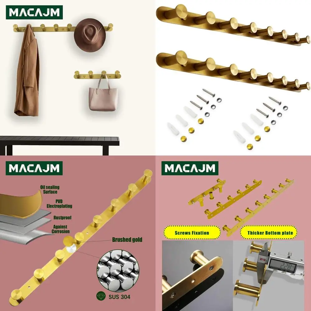 

Настенная вешалка для одежды из нержавеющей стали с 8 крючками, 21-дюймовый компактный органайзер для дома, отделка матовое золото