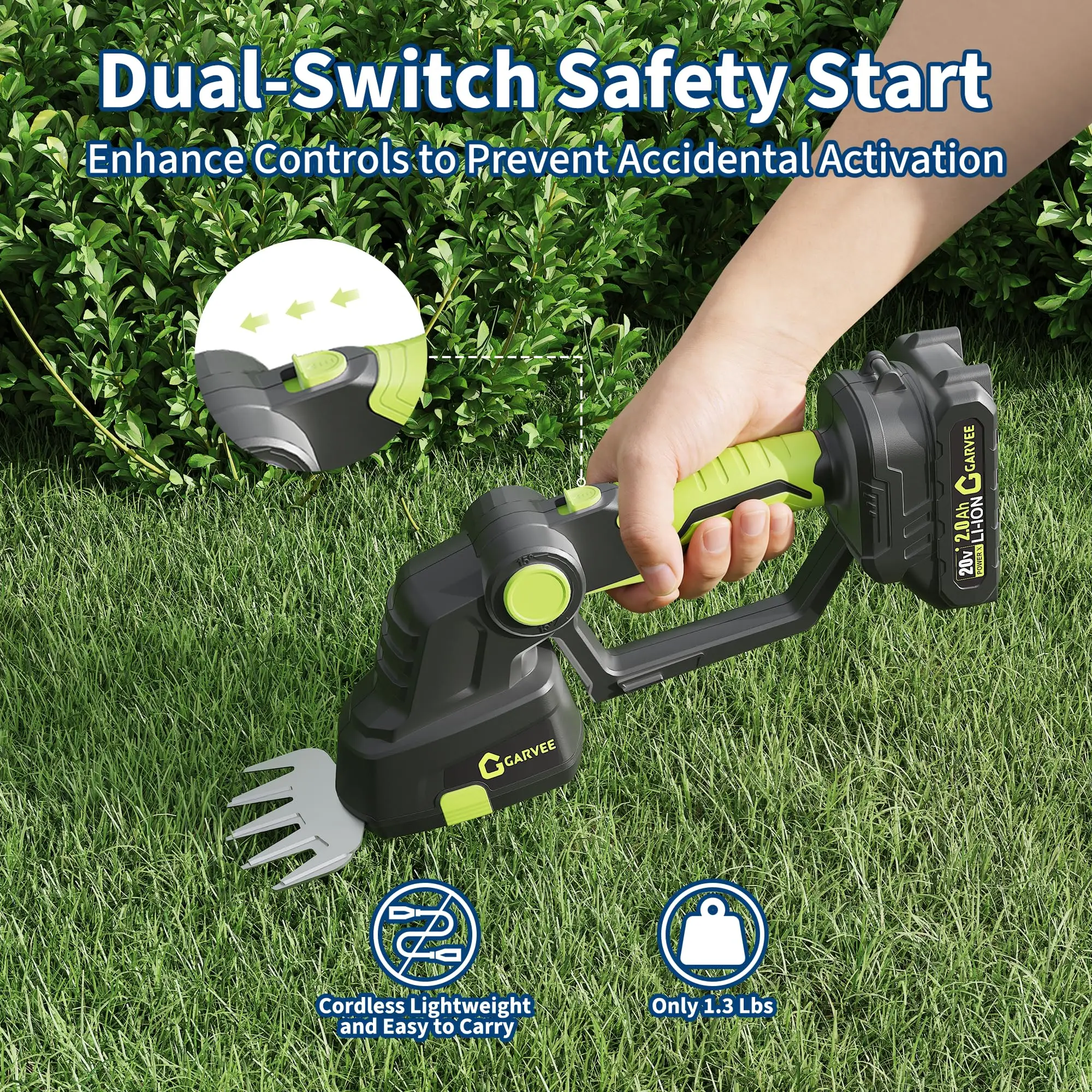 Wireless 2-in-1 Grass Shear & Shrub Trimmer – 20V Handheld Electric Hedge Cutter with 2 x 2.0Ah Rechargeable Batteries, Type-C Charging Base – Ideal for Lawn & Hedge Maintenance