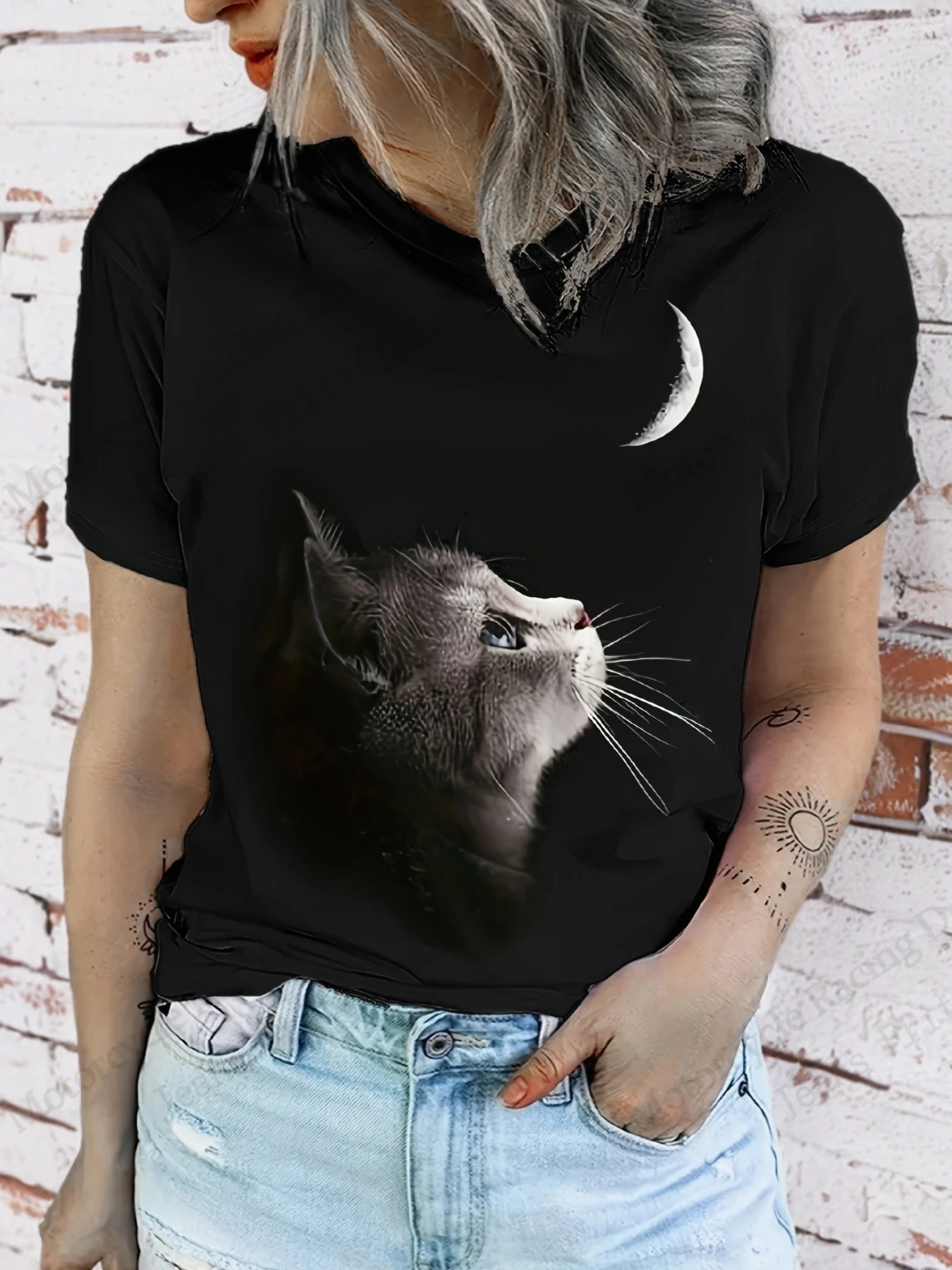 جديد الكرتون لطيف القط ثلاثية الأبعاد تي شيرت مطبوع المرأة موضة عادية المتضخم قصيرة الأكمام التي شيرت الحيوان هريرة بلايز تيز الملابس النسائية #4