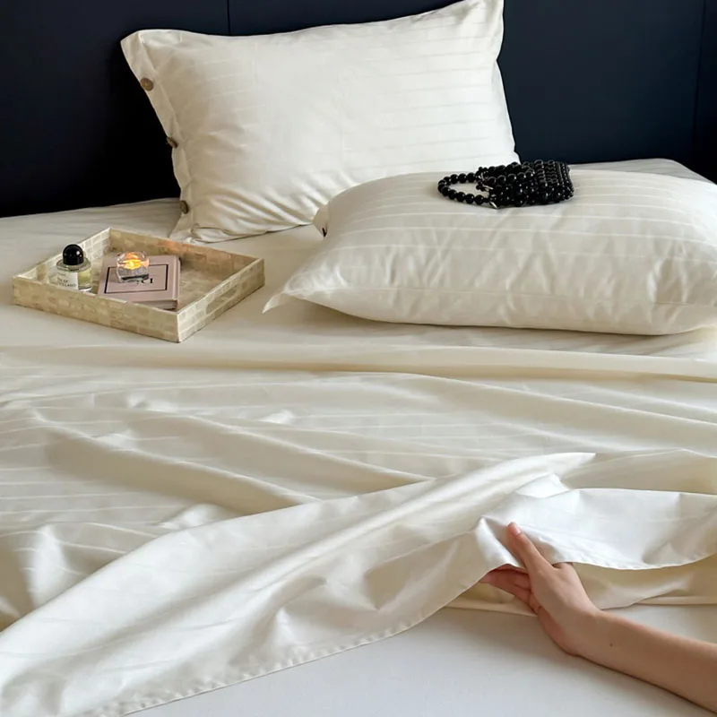 

Высококачественный комплект простыней из чистого хлопка и атласа в полоску, приятный для кожи плоский комплект простыней 2, наволочка для домашней кровати, комплект для одного короля