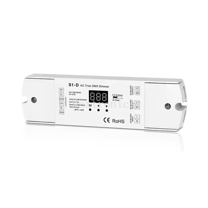 Skydance AC100V- 240V S1-D 2 canali Triac DMX LED Dimmer 2CH Taglio di fase RDM Silicon DMX 512 Controller Display digitale Dimmer