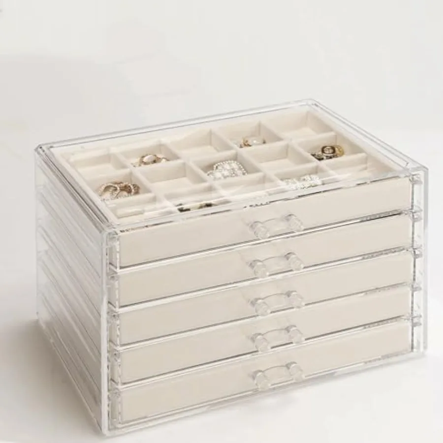 5 Drawers Clear Jewelry Box for Women and Girls, Acrylic Earring Holder Organizer Ring Holder Display Storage, Mother's Day War