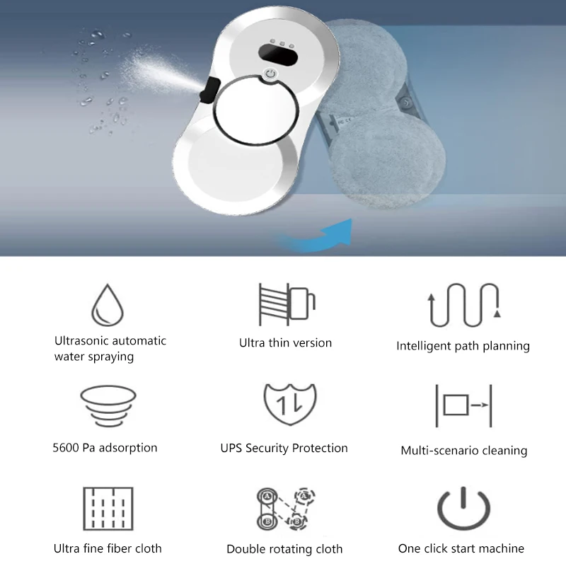 Window Cleaning Robot Remote Control Automatic Window Cleaner with Water Spray & Powerful Suction for Windows Tiles Class Door