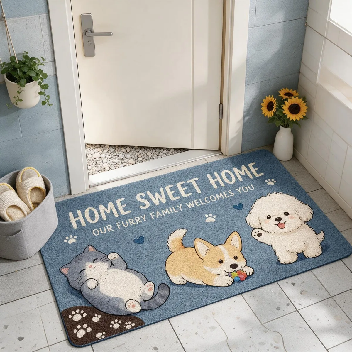 Tappeto quadrato in flanella spessa per ingresso, con motivo stampato, superficie morbida e vellutata, elevata capacità di assorbimento e fondo in PVC antiscivolo, ideale per bagno e toilette.