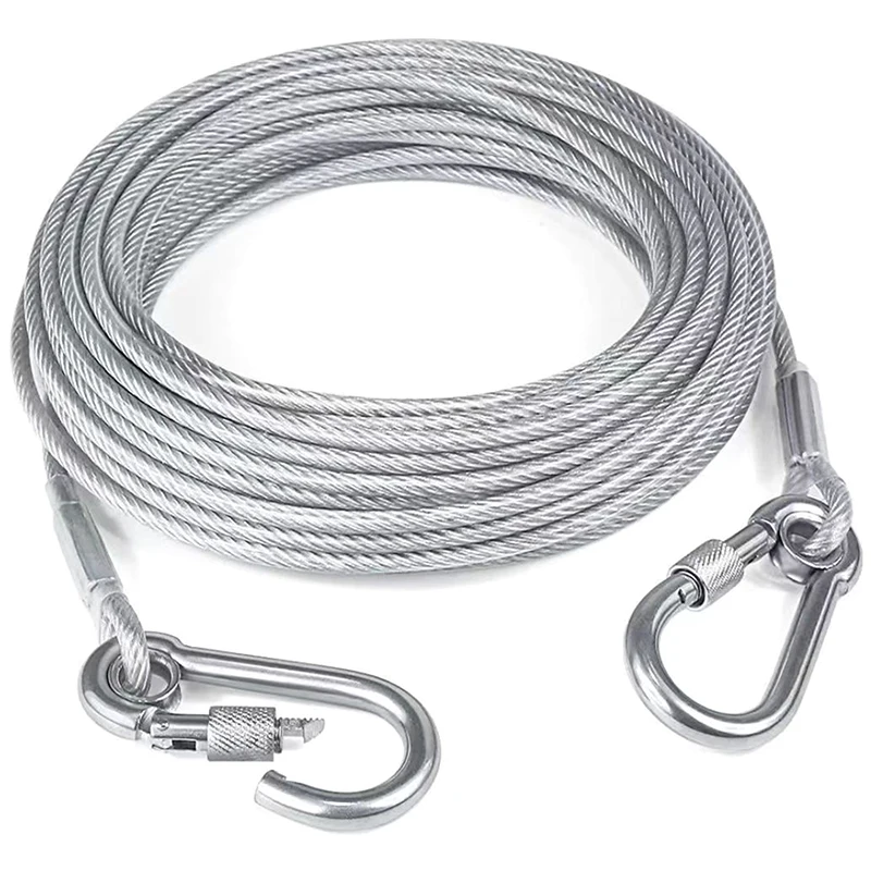 【F】3-10M Double-Headed Dog Tie Out Cable Leash Raction Rope Metal Buckle Steel Wire Anti-Rust Training Collar Outdoor Dogs Strap