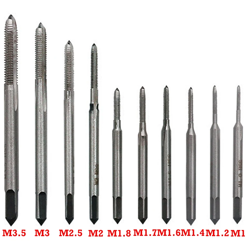 

10Pcs Screw Thread Tap Set M1 M1.2 M1.4 M1.6 M1.7 M1.8 M2 M2.5 M3 M3.5 HSS Micro Straight Flute Metric Thread Tap Hand Tool