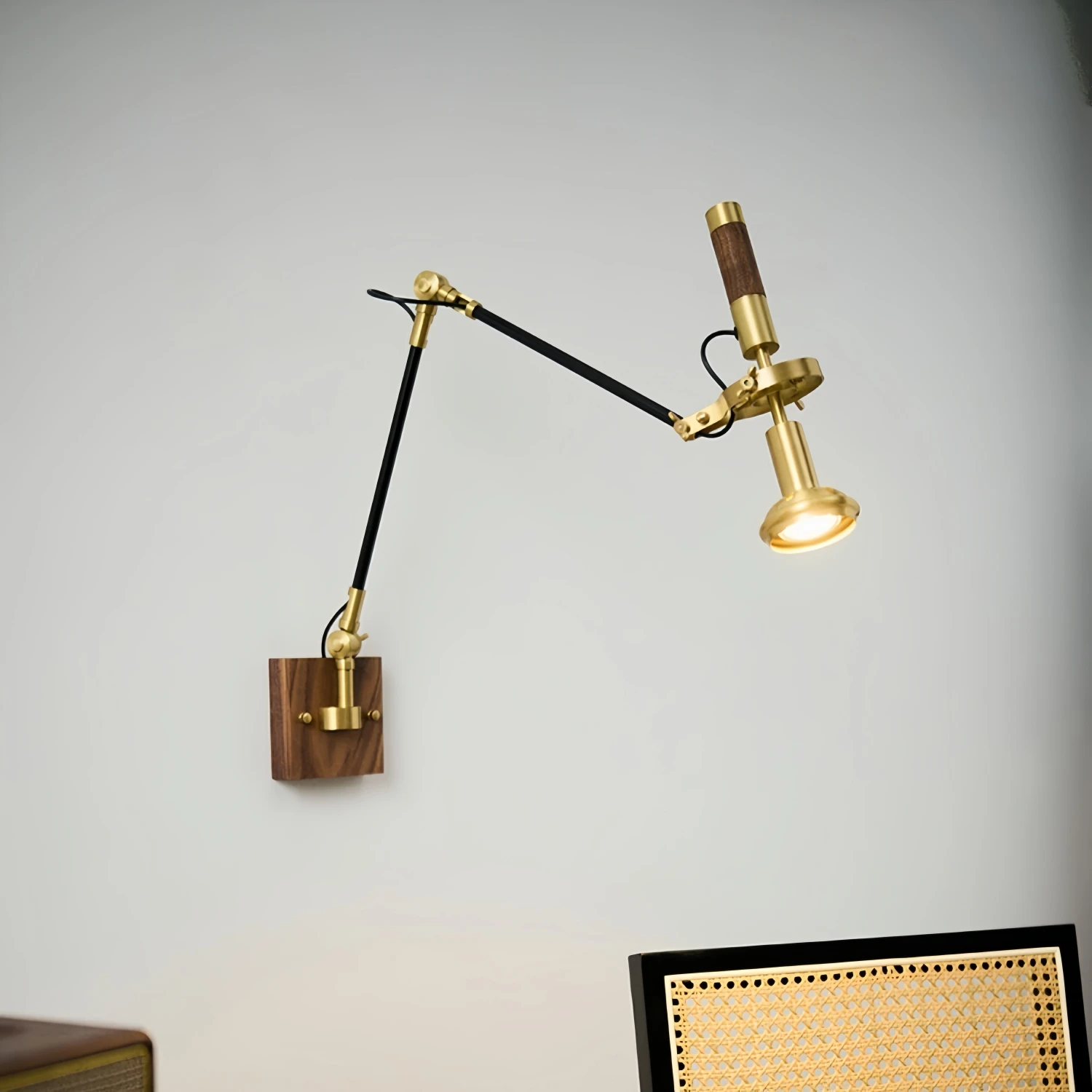 2026 Designer Copper Wall Lamp 360 Degree Adjustable Bedside Reading Wall Lights Rotating Arm Restaurant Bedroom Industrial Styl
