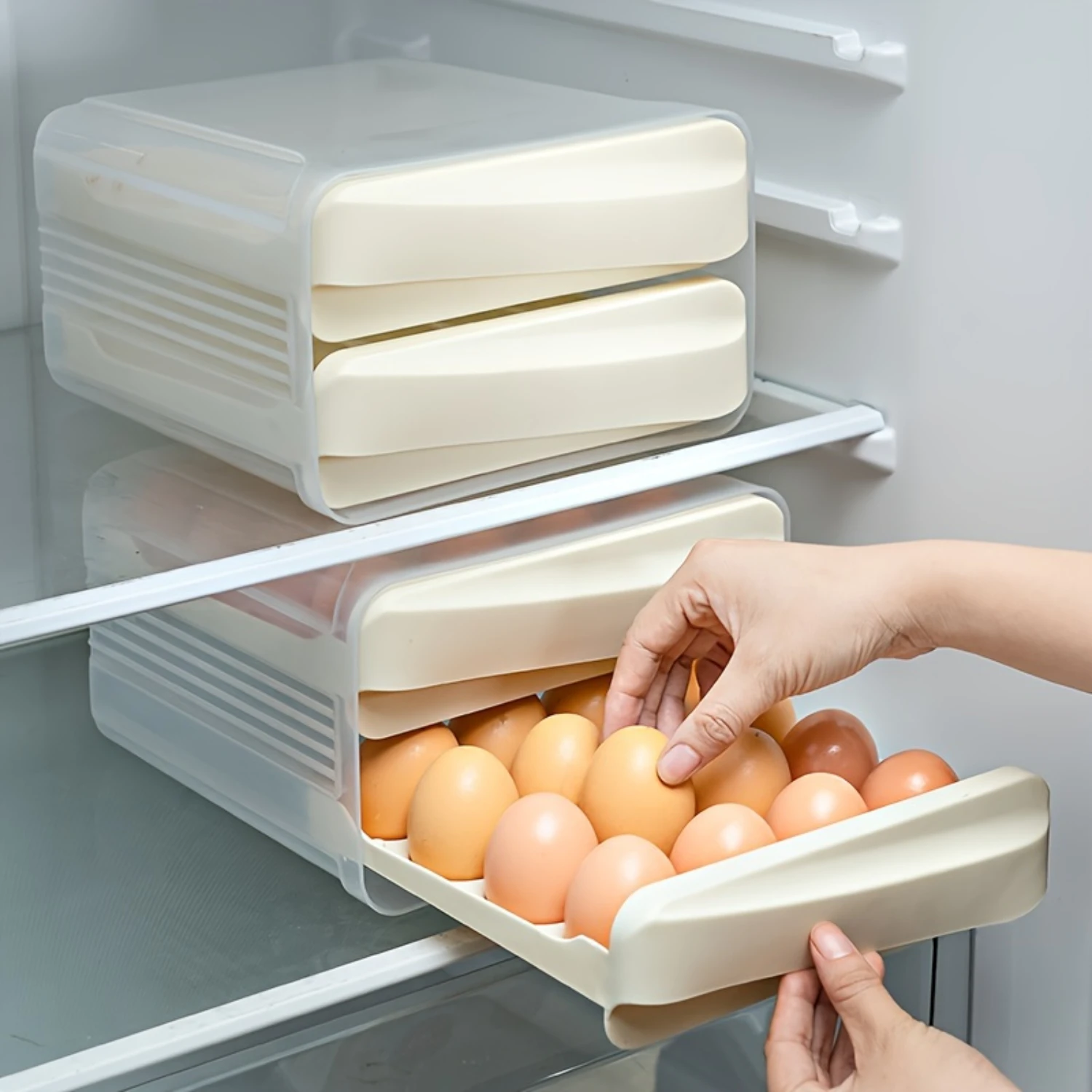

1pc/2pcs 2 Tiers Large Capacity Refrigerator Egg Box - Fresh Egg Drawer Box, Refrigerator Egg Tray