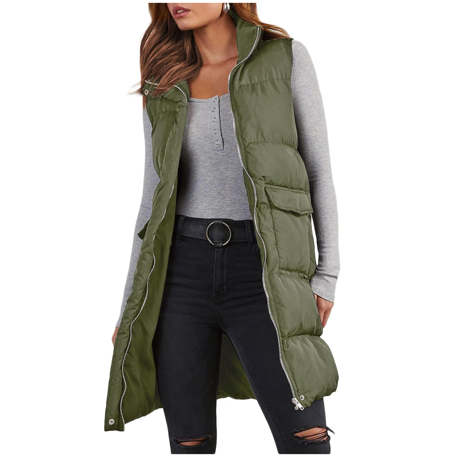 Long with Hood Outdoor Vest Down Women\'s Jacket Quilted Coat Sleeveless Jacket Winter Light Weight Sweaters