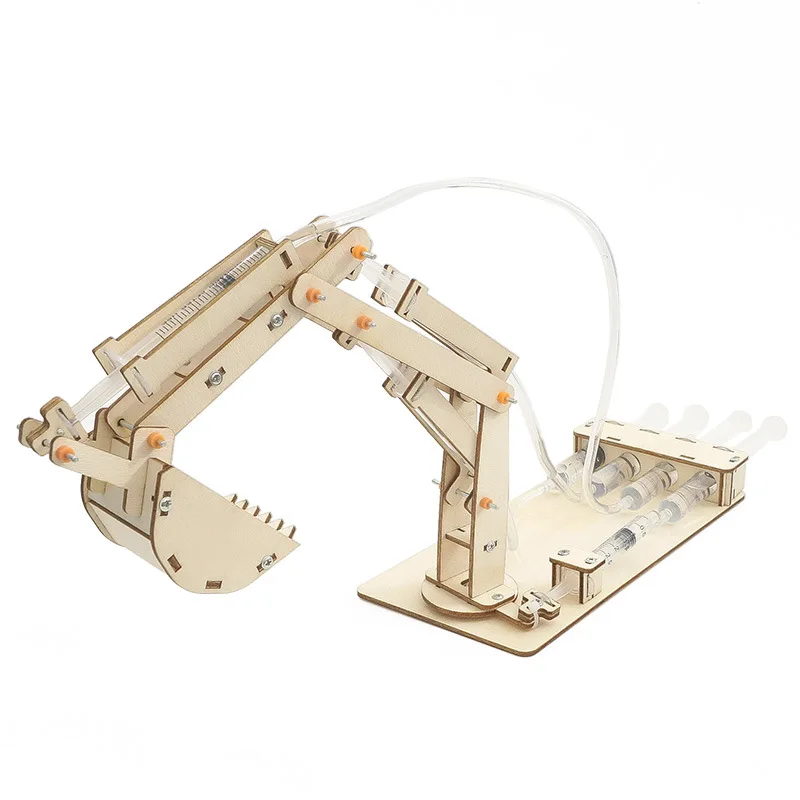 Wooden Hydraulic Excavator Model Kids Scientific ExperimentToy Technology Physics Bricks Kit Learning Educational Toys Gift