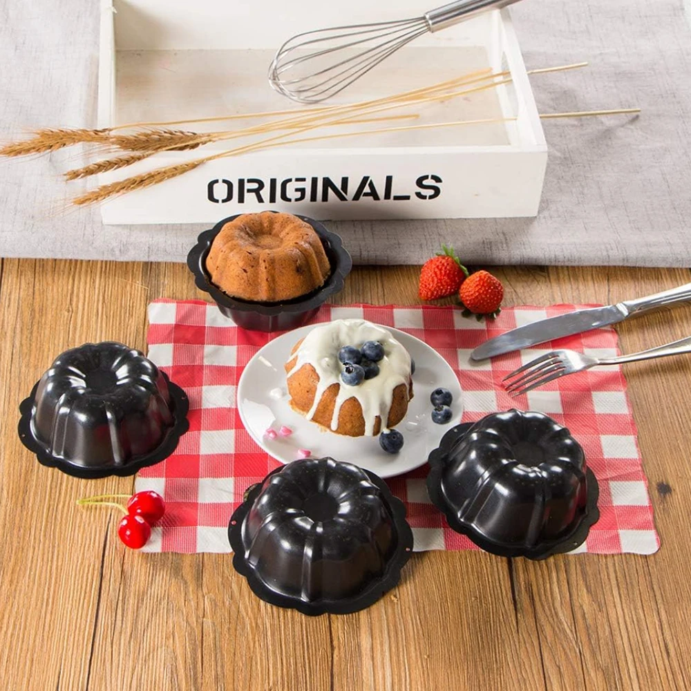 Mini moule à gâteau cannelé antiadhésif, moule à gâteau en acier au carbone, brownie Chi, pouding, moule de cuisson, accessoires de cuisine, 4 po, 10 pièces