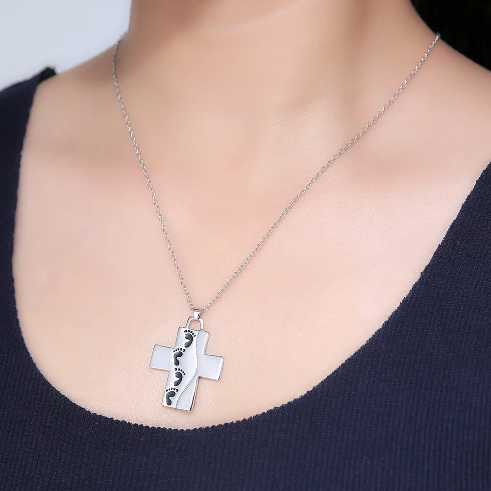 

Cross Pendant Necklace Silver Reversible Christian Jewelry for Men Women Engraved God Said Love Never Leave You Gift for Mom