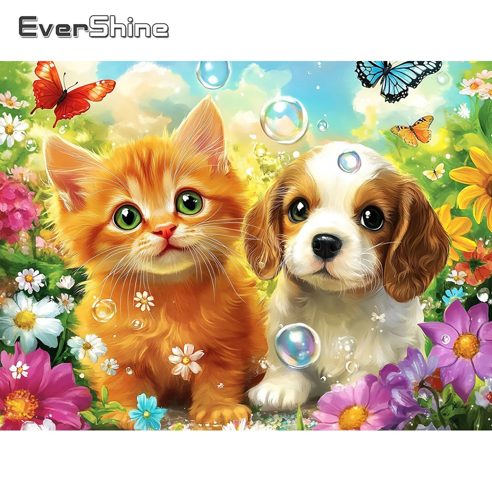 Evershine Diamant-Mosaik Tier Hund Vollquadrat-Drill-Malerei Katze Strass Kreuzstich-Set Mosaik Gänseblümchen Heimdekoration
