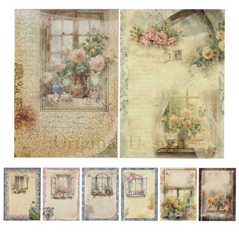 Scrapbooking Decoration Papers Original Design Window World Retro DIY Vintage Junk Journal Crafts 8pcs S24031201 Rice Paper