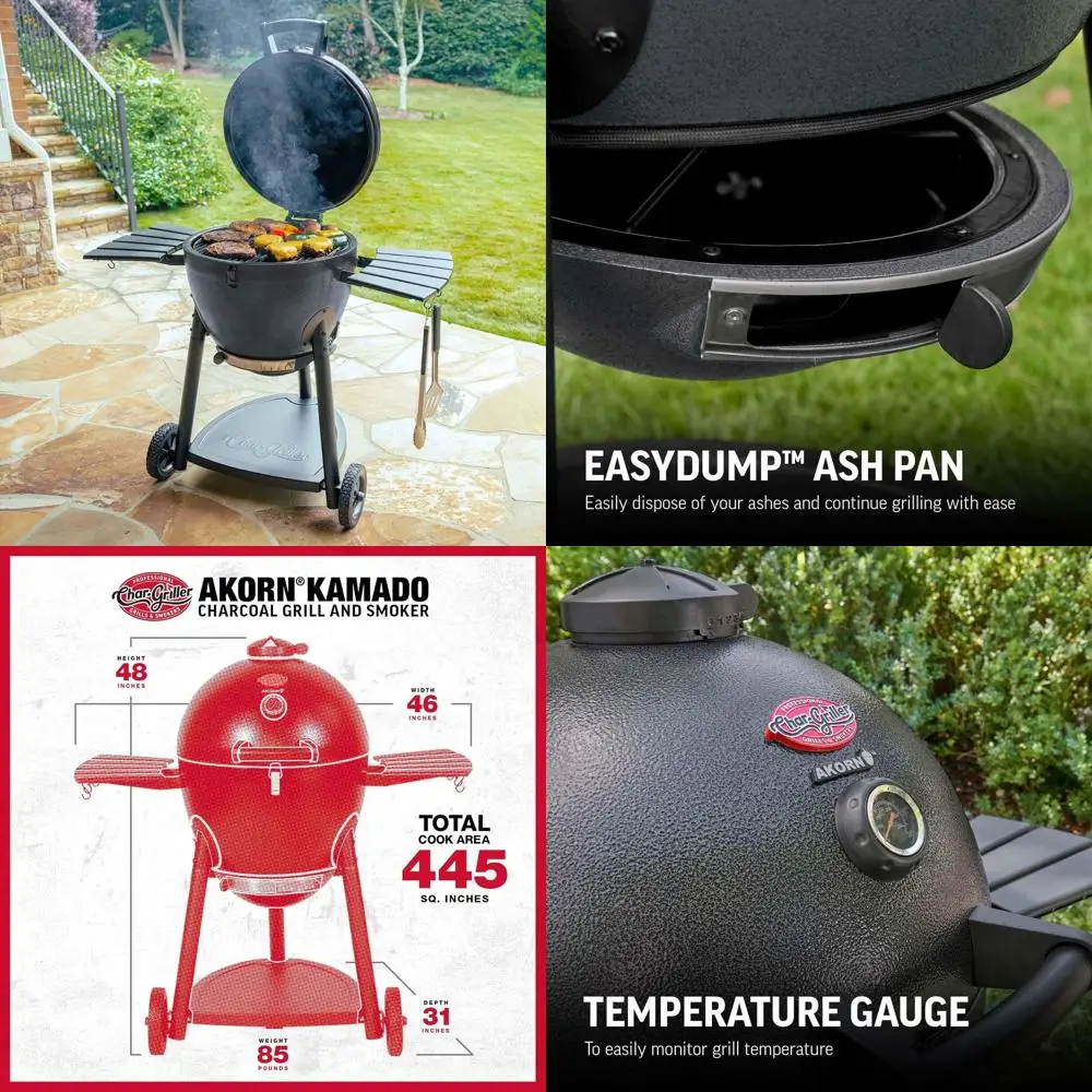 

AKORN Kamado Charcoal Grill and Smoker with Cast Iron Grates, Warming Rack, and Locking Lid - 445 Sq. In. Cooking Area in Graphi