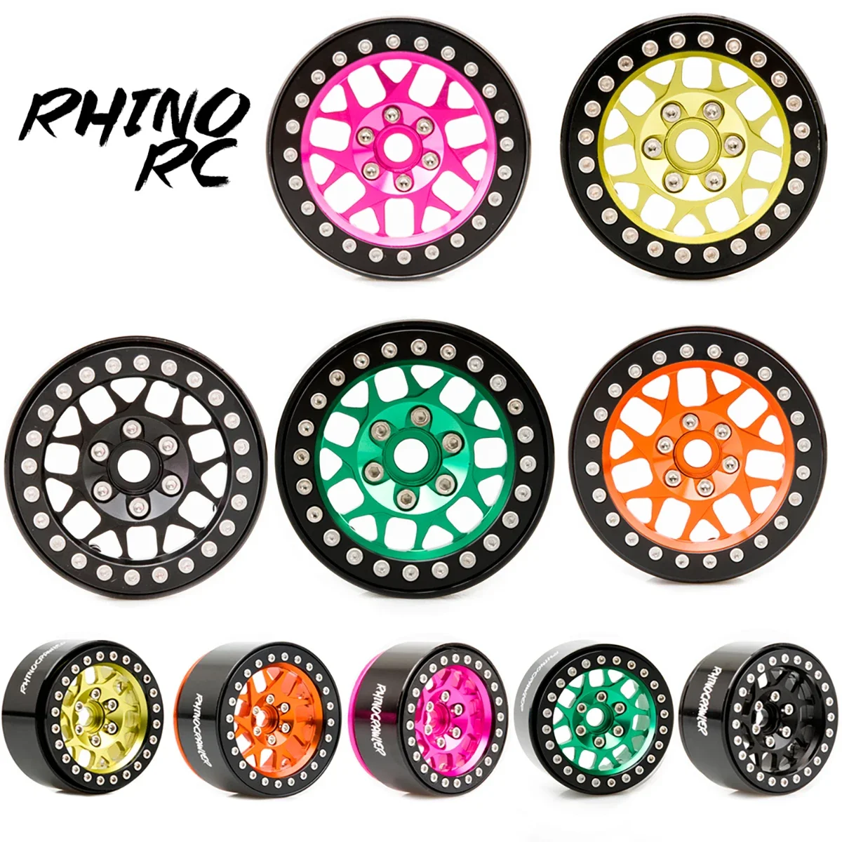 RhinoCrawler 4PCS Aluminum 1.9 Inch Beadlock Wheel Rim for 1/10 RC Crawler Car Axial SCX10 RR10 Wraith TRX4 TRX-6