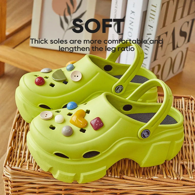 UTUNE Women Thick sole hole Sandals Summer Platform slip-ons Shoes Beach Outside EVA Slides Slippers Men Soft Non-slip Indoor