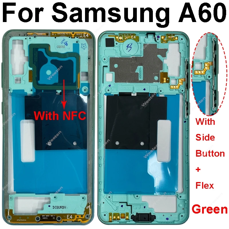 Bezel bingkai tengah untuk Samsung Galaxy A60, casing rangka tengah, casing rumah bingkai tengah, suku cadang pengganti pelat Tengah