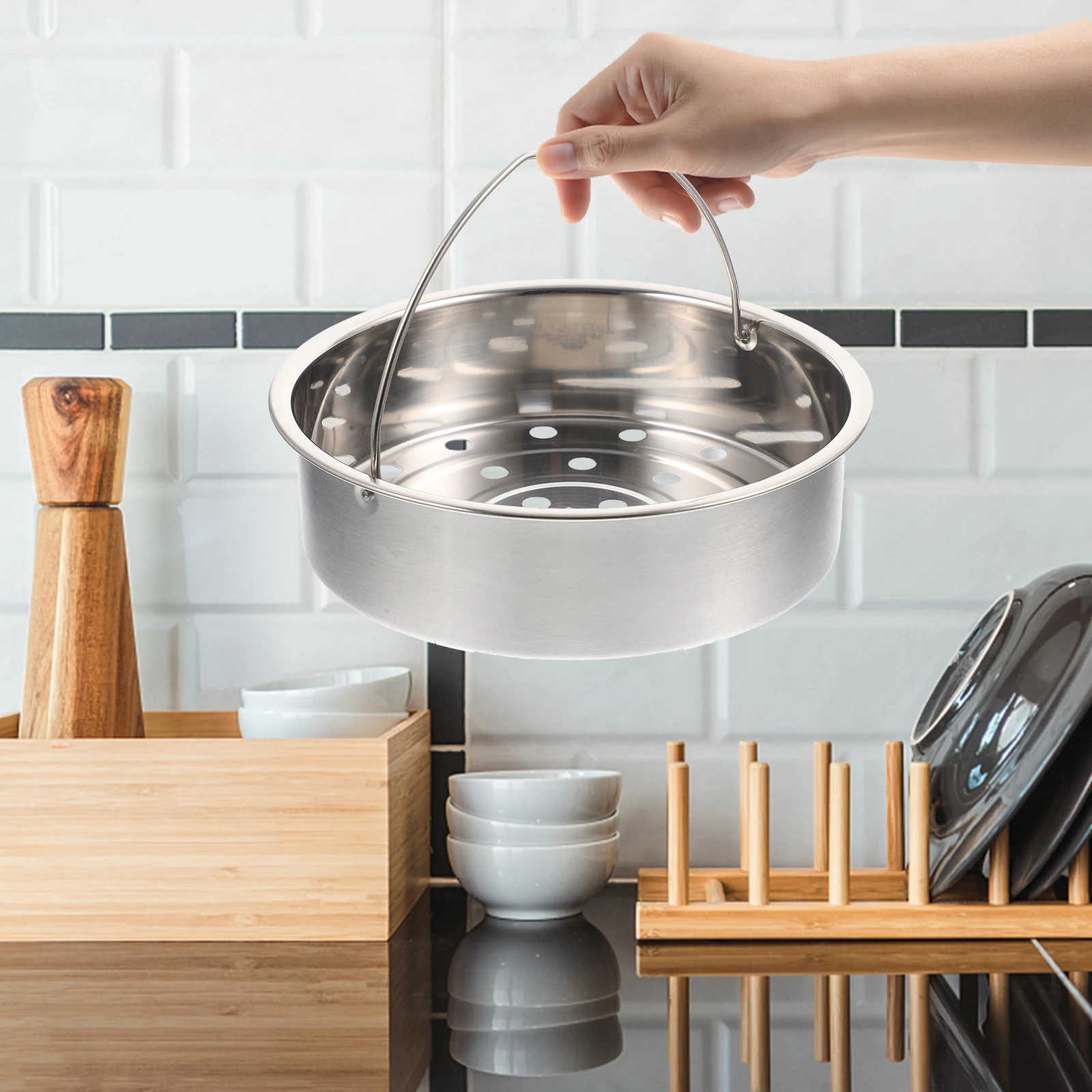 

Multi-Function Round Steaming Metal Food For Rice Cooker Stainless Steel Basket Household Kitchen Accessory