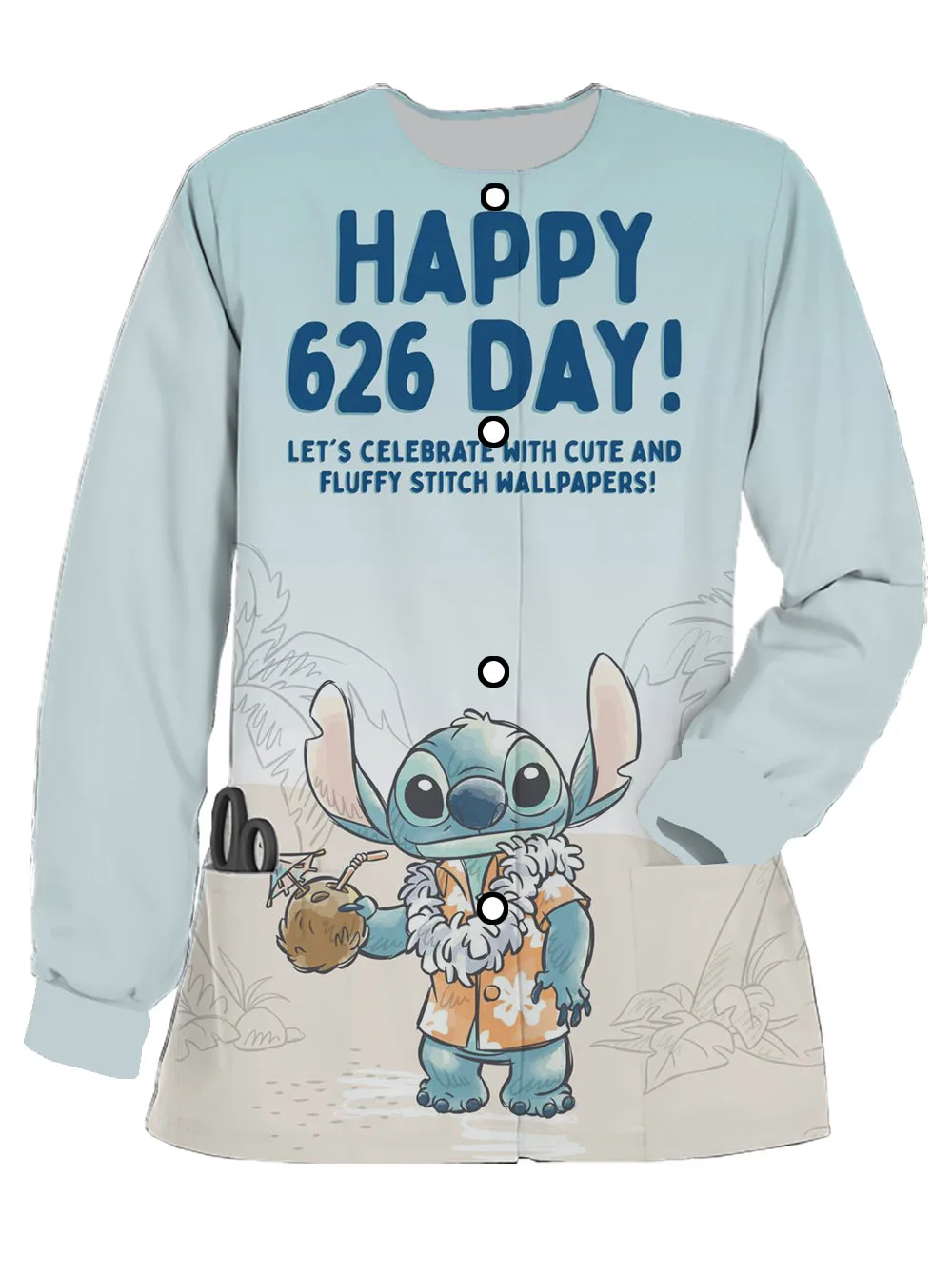 Dentist loose work uniform frosted long-sleeved spring and autumn nurse uniform Disney Stitch print women's cardigan jacket