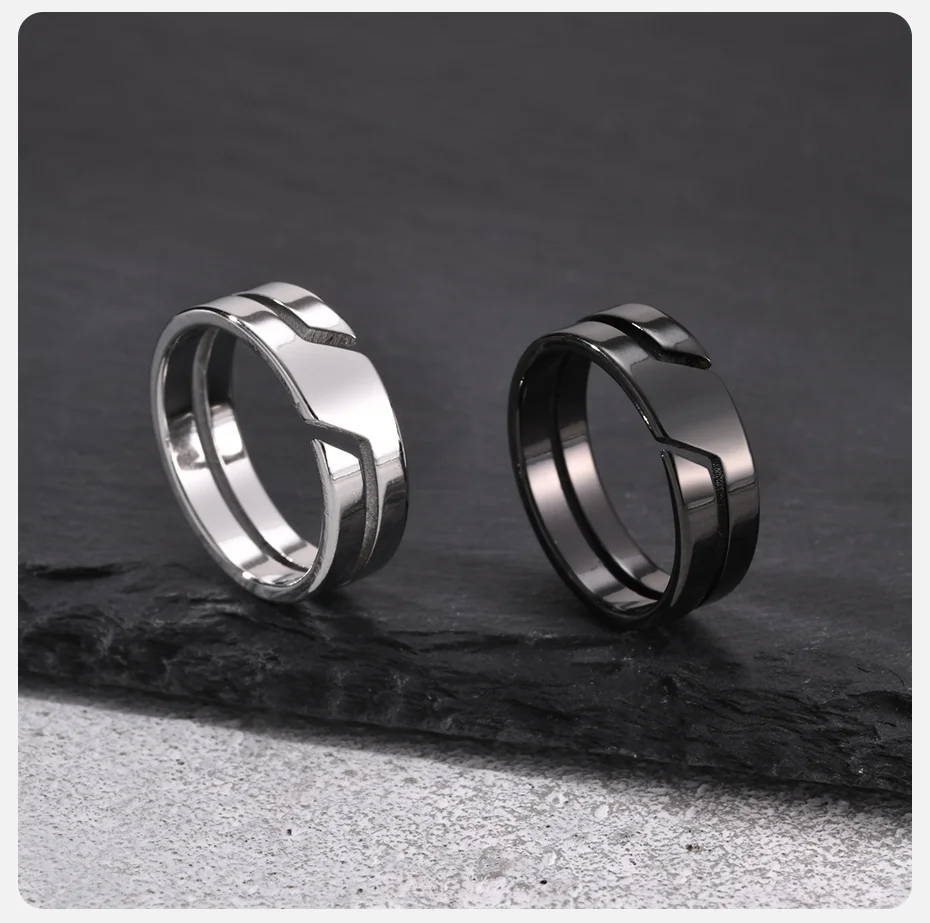 Vnox Geometrischer Ring für Männer, poliertes Edelstahlband in Schwarz-Silber-Farbe, Größe 7-11, minimalistischer Herrenring, Schmuckgeschenk – Detail 6