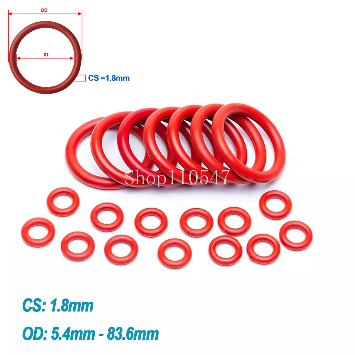 Red Silicone O-Ring VMQ Food Grade Sealing Ring Gasket Washer CS 1.8mm OD 5.4mm - 83.6mm Waterproof Heat-Resistant & Insulated