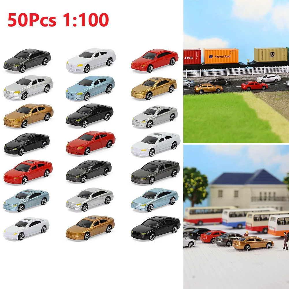 50Pcs Simulation Miniature Car Model  HO N Scale 1:100 Toys Plastic Vehicle For DIY Sand Table Train Layout Railway Modeling