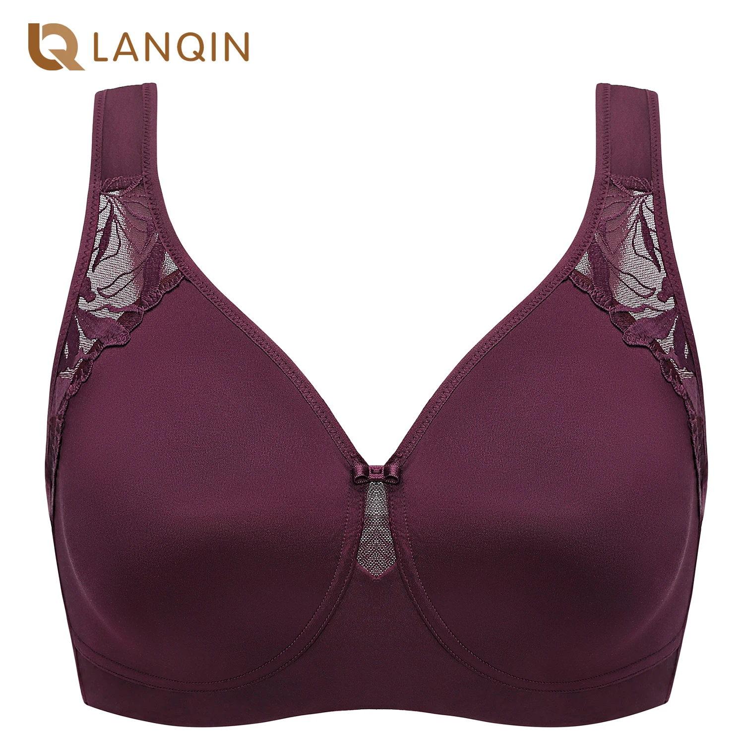 DELIMIRA Women\'s Wireless Plus Size Lace Bra Full Coverage Unlined Support Bras 34-48 B-G cup