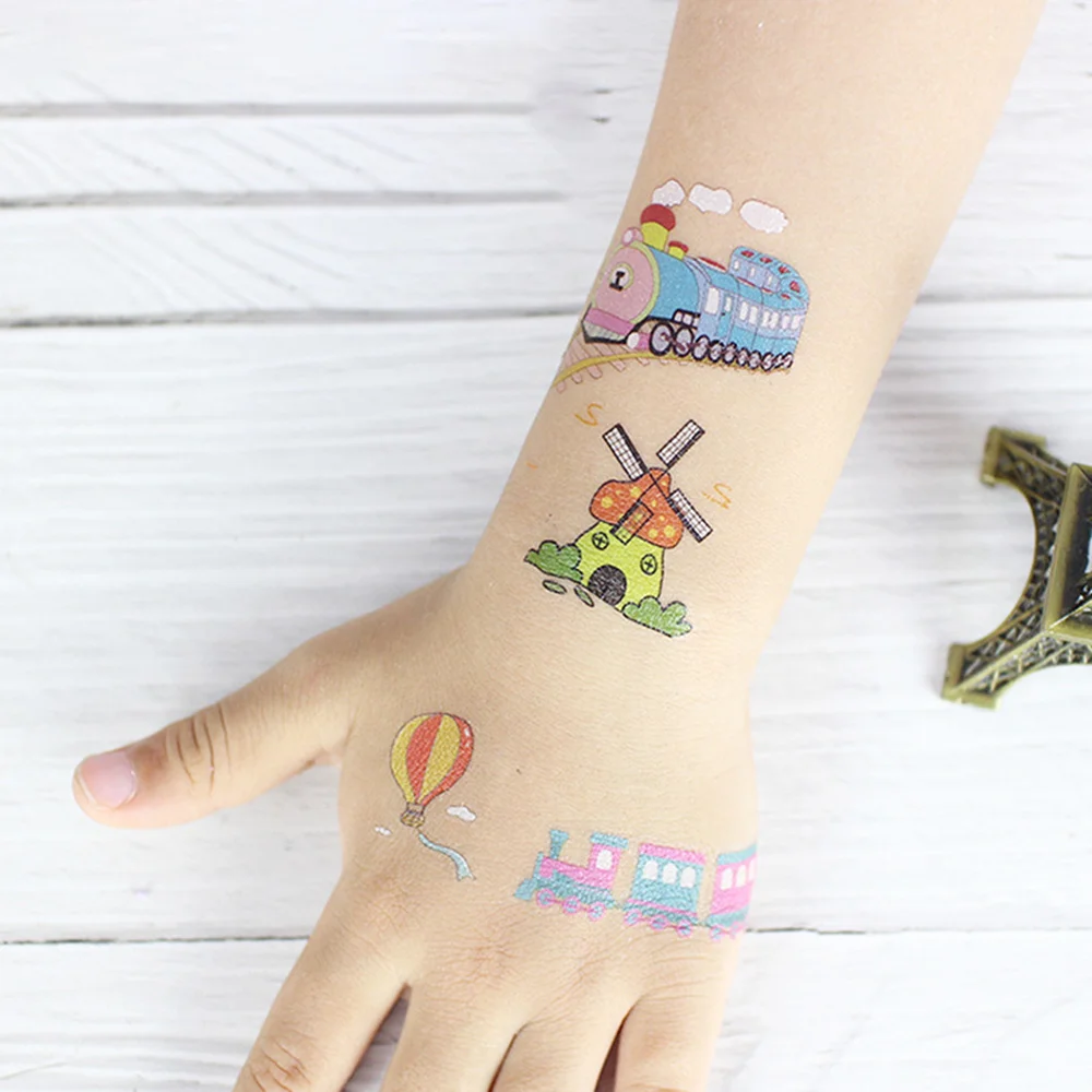 10Sheets Train Temporary Tattoos Kid Gift Classroom School Prizes Rewards Stickers Trains Transportation Theme Birthday Supplies