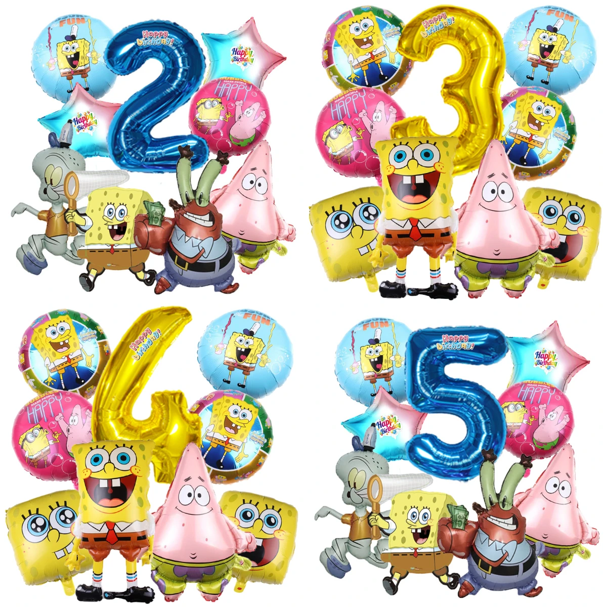 9-teiliges Cartoon SpongeBob & Patrick Star Thaddäus Krabs Jungen Mädchen Anime Party Folienballon Geburtstagsgeschenke Partydekoration Zubehör