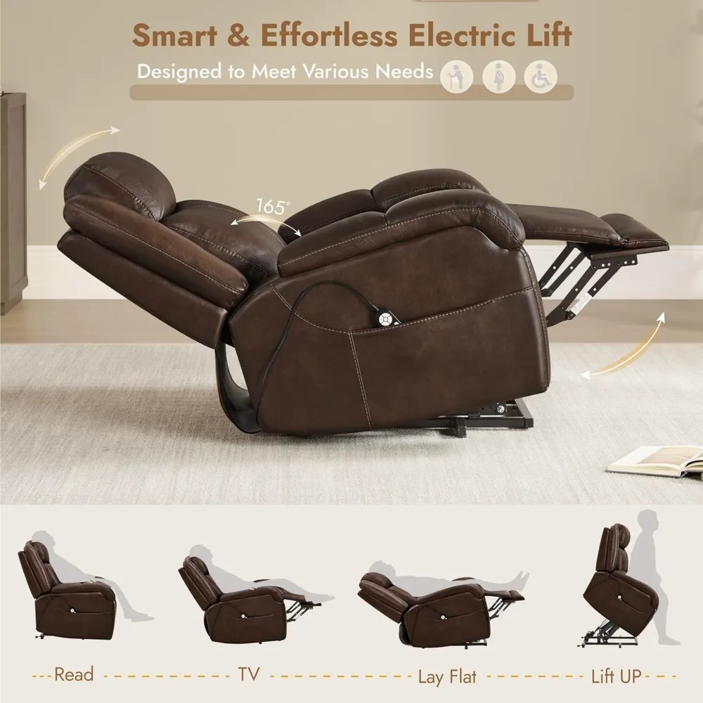 كرسي رفع كهربائي من الجلد الطبيعي لكبار السن مع الحرارة والتدليك، كراسي رفع مسطحة كهربائية مع مسند رأس كهربائي #4