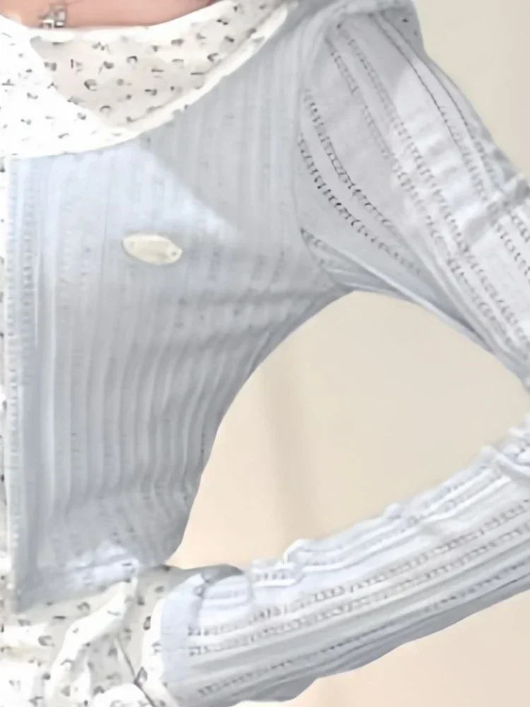 

Y2K Vintage Print Two-Piece Set: Hollow Out Crop Top & Long Sleeve Tee, Grunge Suit