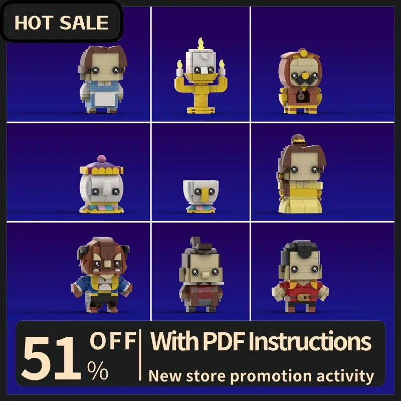 New Popular Beauty Princess Animation Series Beast Character Square Head Figures Model Custom Puzzle Diy Creative Idea Toy Gifts