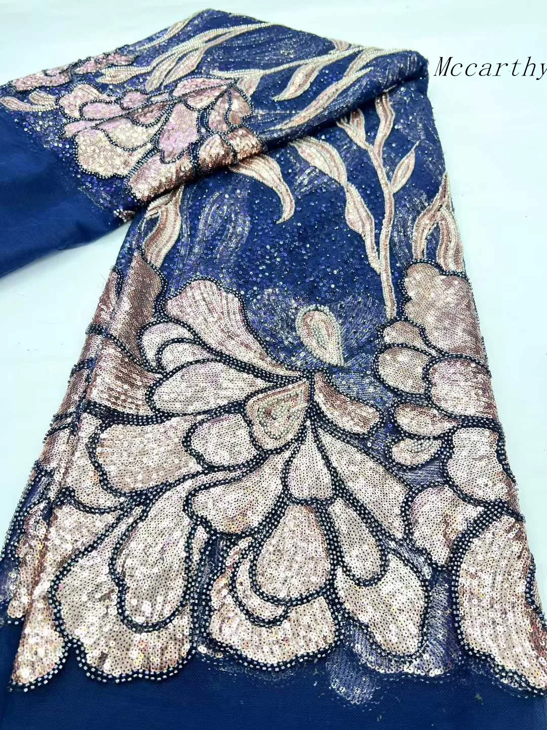 

Элитное африканское кружево с бисером 2026: высококачественная французская вышивка пайетками для пошива нарядов на Рождество