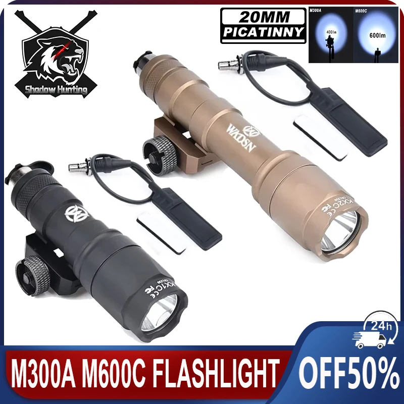 

WADSN M300 M600 M300A M600C Tactical Flashlight 400lm/600lm White LED Light Fit 20mm Rail Airsoft Hunting Weapon Accessories