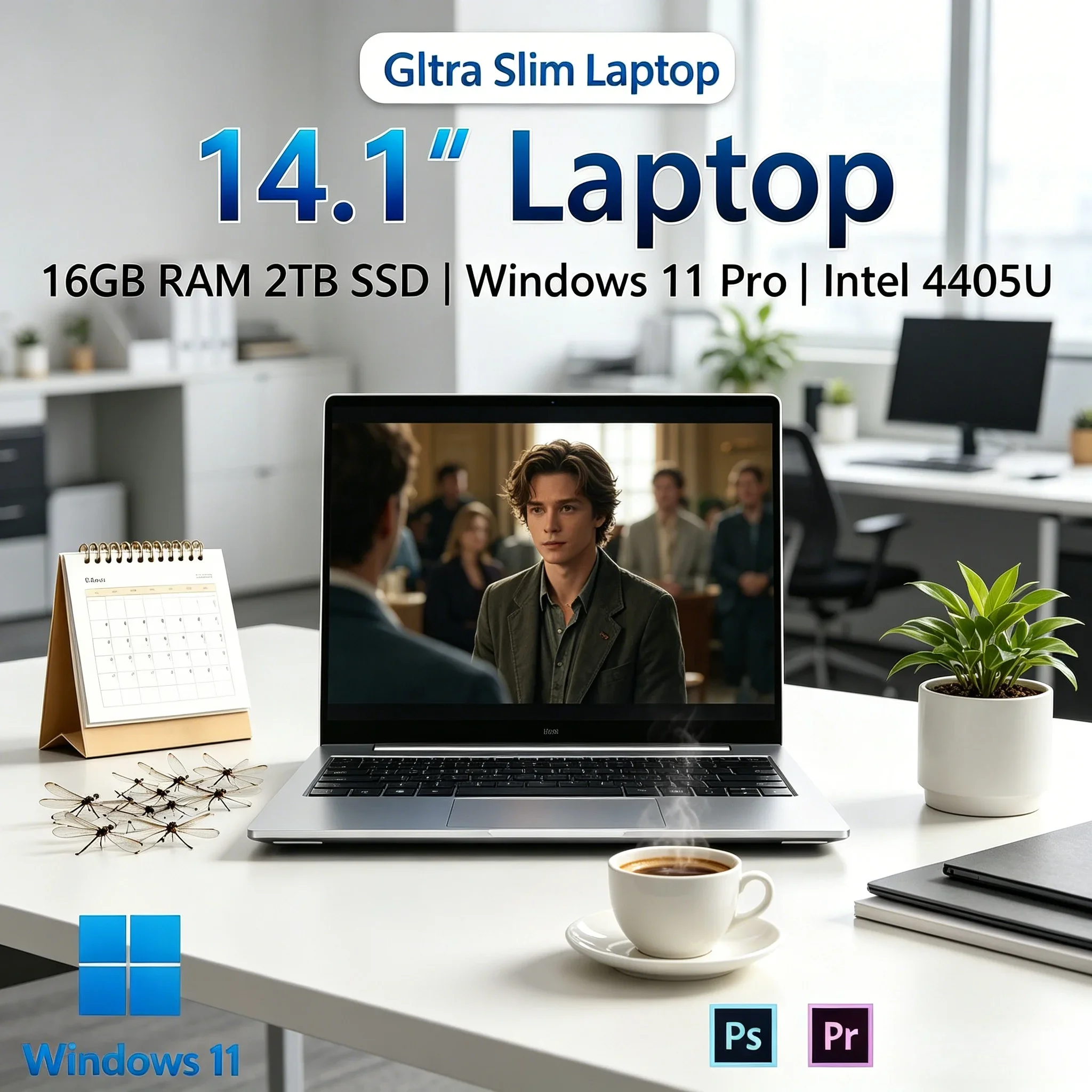 Laptop para Jogos em Alta Definição Intel 4405U 16GB RAM 2TB SSD 14.1 Polegadas Windows 11 Pro Notebook Empresarial
