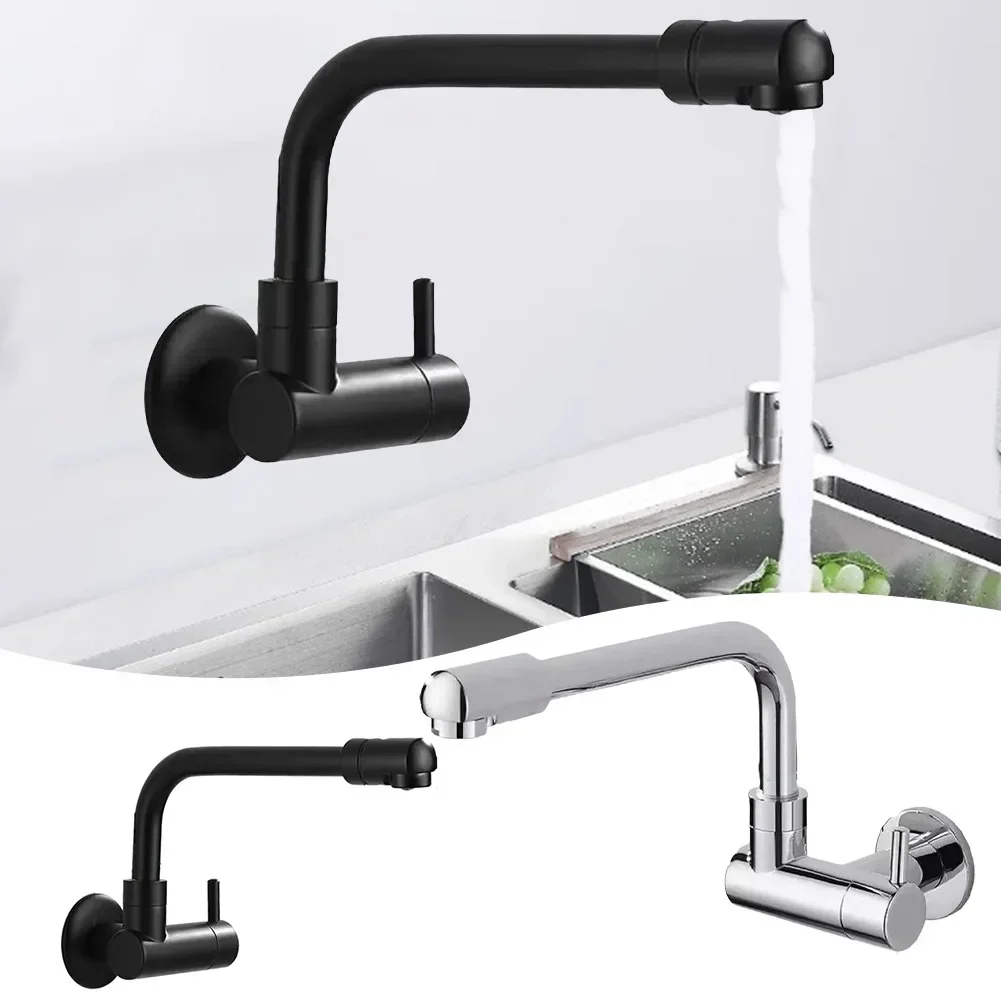 Kitchen Faucet Wall Mounted Cold Water Tap 304 Stainless Steel Mop Pool Faucet Kitchen Sink Extension Rotation Faucet