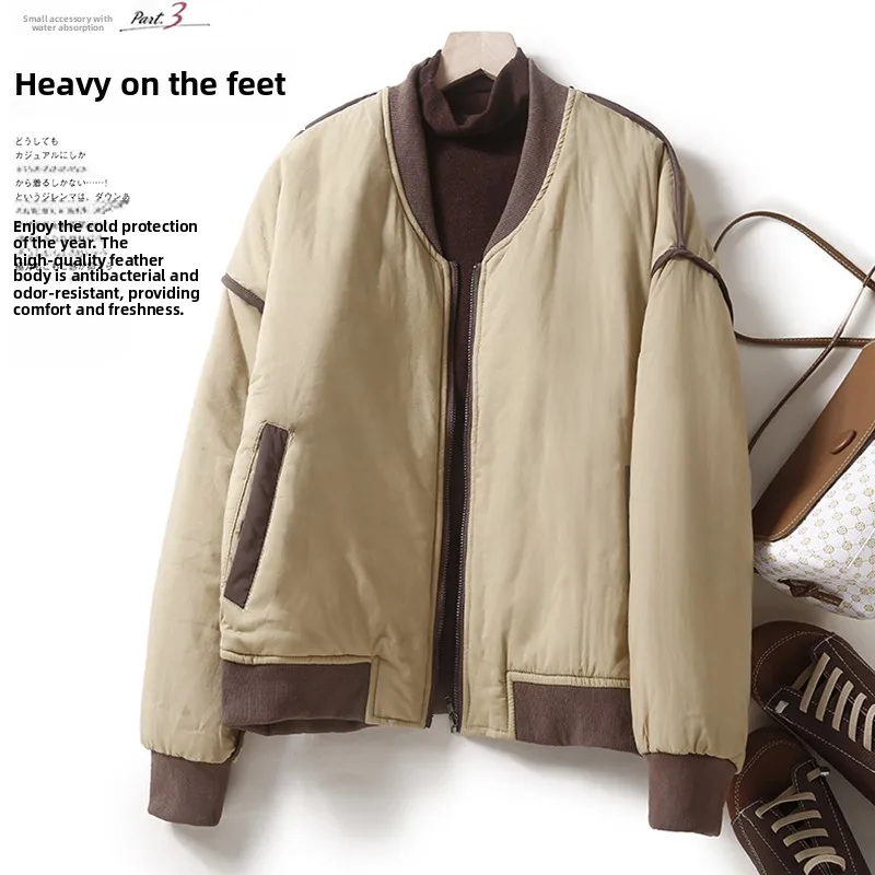 

Thiened Cotton Jaet Baseball Sle Casual Loose Outerwear Patchwork Color Blo Design Autumn Winter Women's Coat
