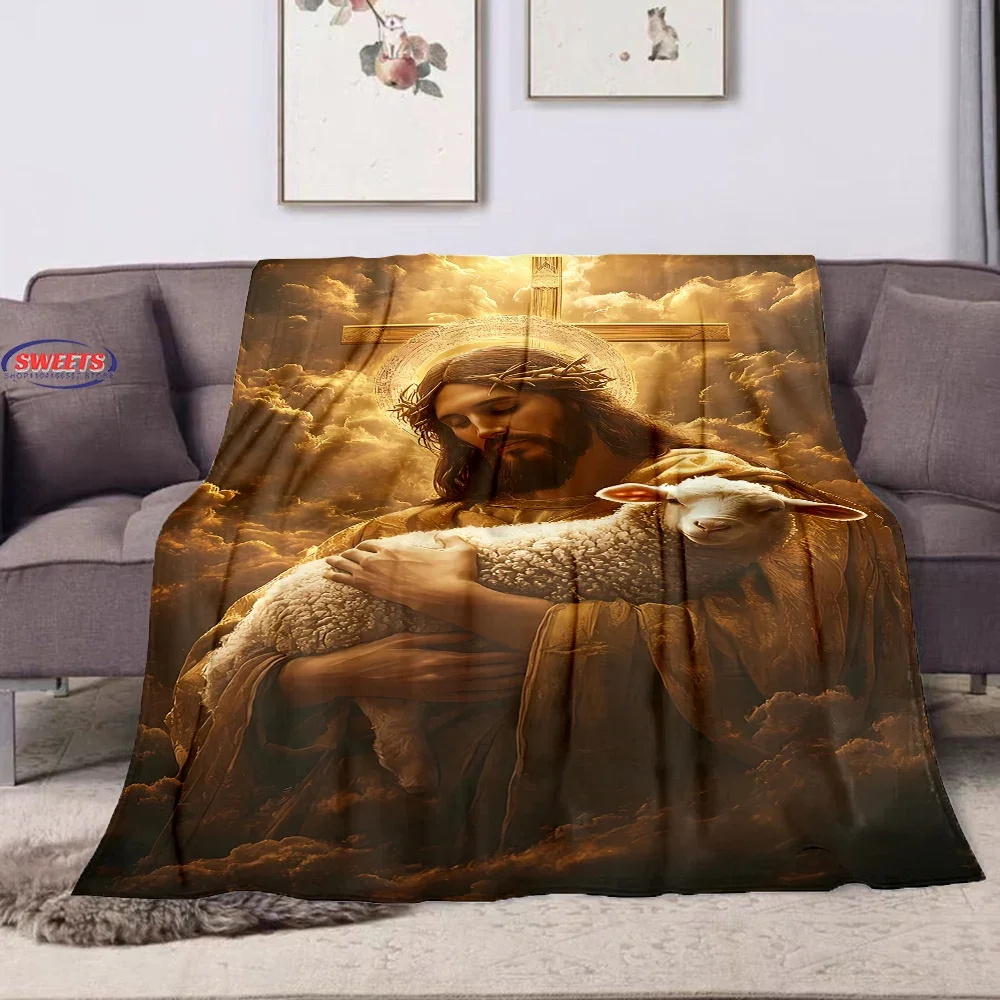 Christian Jesus Cross Blanket for Bed Bedroom Sofa Picnic, Blanket for Covered Outdoor Leisure Nap,All Seasons, Machine Washable