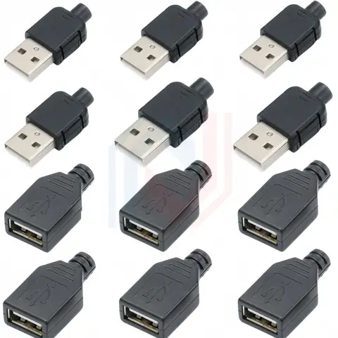 유형 A 남성 여성 USB 4 핀 플러그 소켓 커넥터(검은색 플라스틱 커버 포함) 유형-A DIY 키트 유형 A 남성 여성 USB 4 핀 플러그 소켓 커넥터(검은색 플라스틱 커버 포함) 유형-A DIY 키트