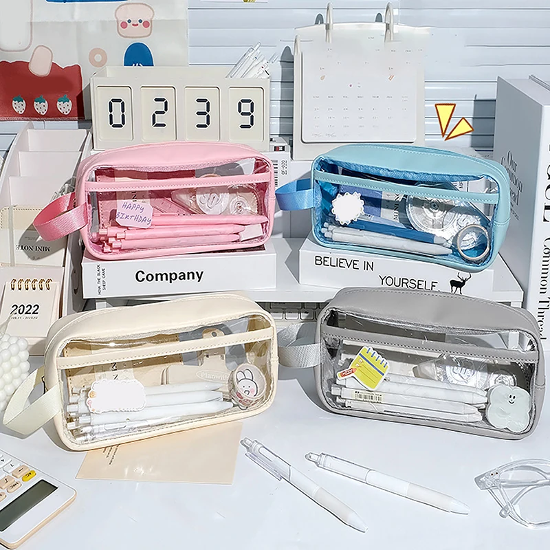 Transparent Large Capacity Pencil Bag INS Style School Case Stationery Holder Waterproof Portable Pen Case Pencil Storage Bag.